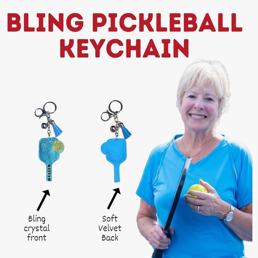 Blue Pickleball Rhinestone Keychain/purse charm! - Picture 2 of 3
